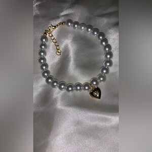 Handcrafted white Pearl beaded adjustable heart locket bracelet